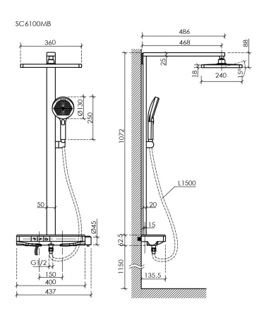 Душевая стойка Sancos Vos SC6100MB настенная цвет черный